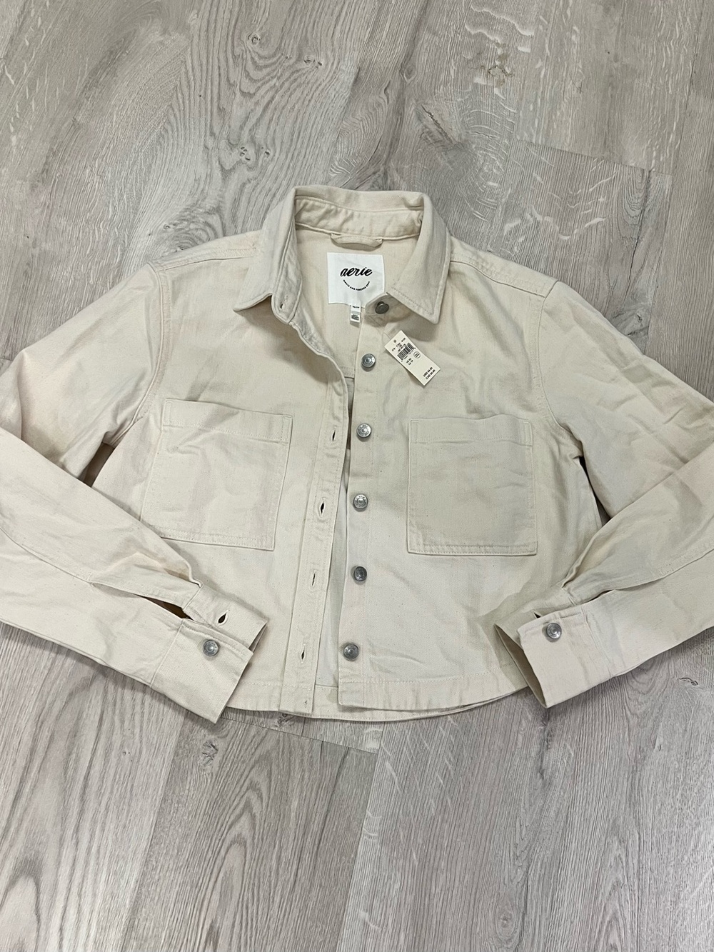 aerie Cream Cropped Utility Jean Jacket